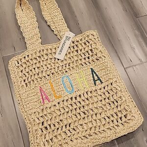 Women's Festival Straw Tote Bag, Natural Aloha